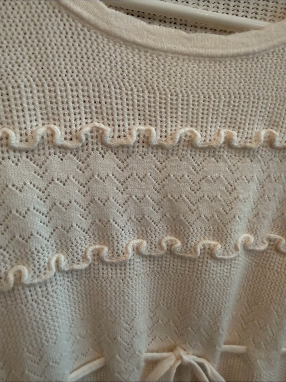 Altar'd State Ivory Pointelle Ruffle Trim Sweater (Size Medium) - Picture 5 of 10